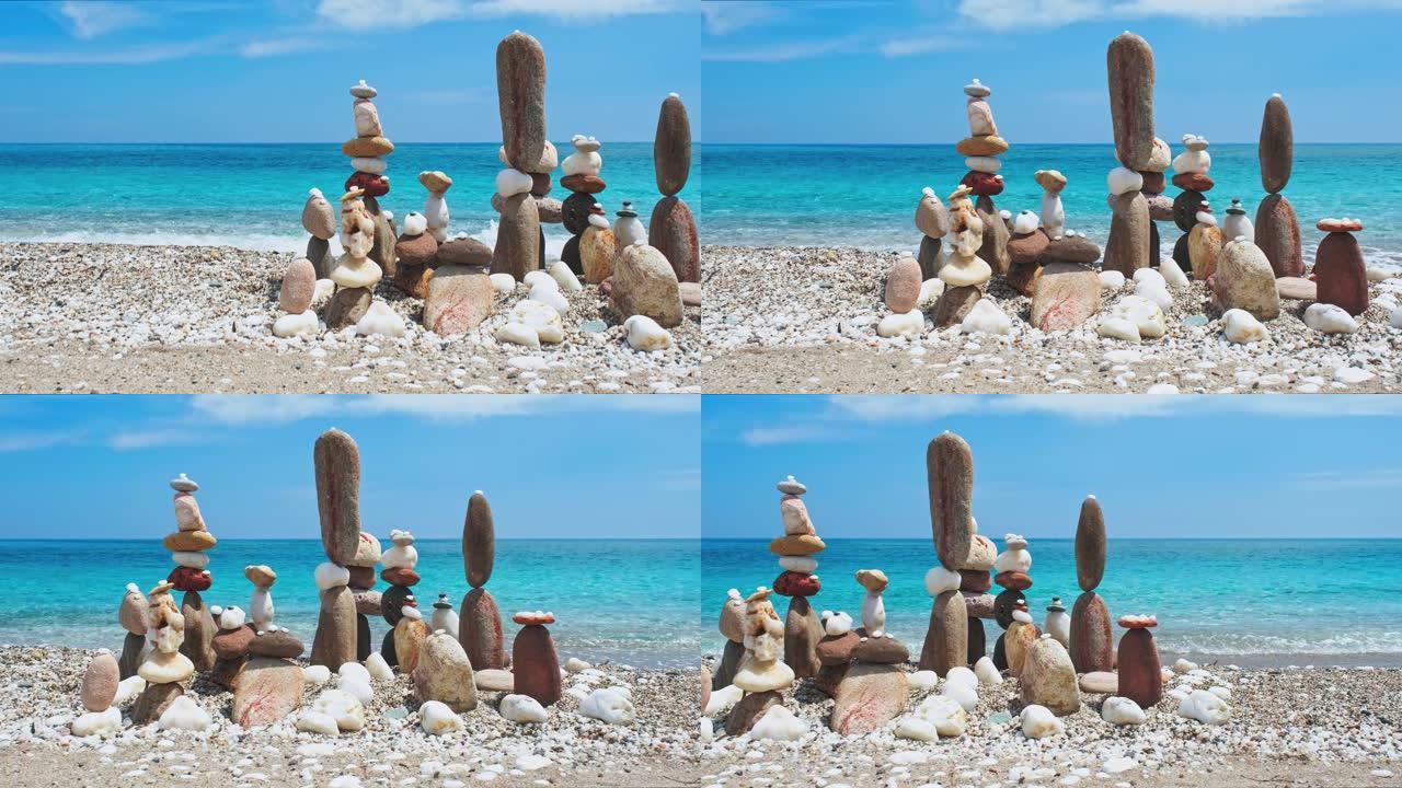 平衡与和谐的概念。-海滩上的石头堆