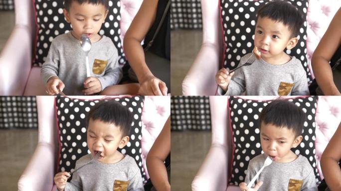 婴儿和他的母亲喜欢吃泰国辛辣食物，4K