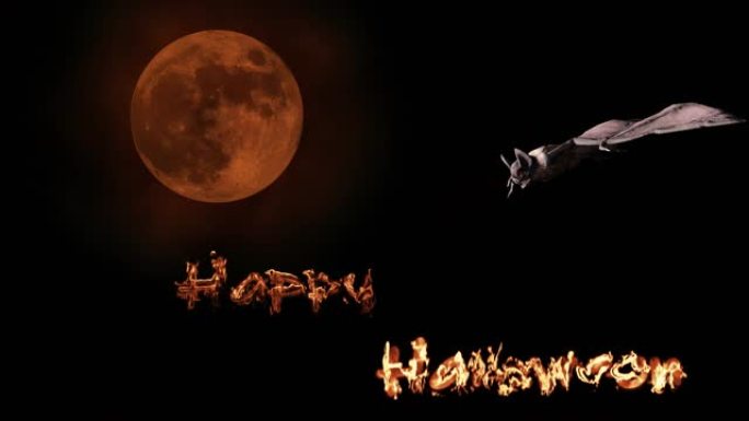 吸血鬼蝙蝠在血红色的月亮的背景下飞行和攻击。万圣节概念