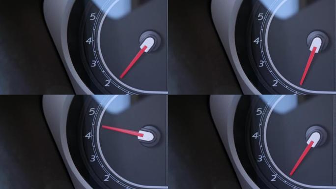 转速表的箭头在移动，增加到发动机转速的中间值，驾驶具有复制空间的汽车概念