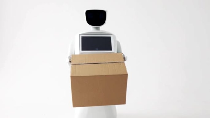 机器人运送包裹。交付概念。现代机器人技术