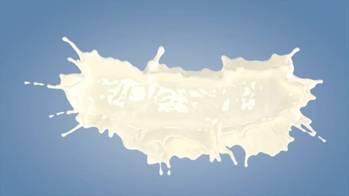 完美形状的牛奶飞溅孤立在蓝色背景上。