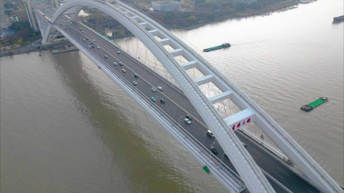 上海市黄浦区卢浦大桥车流船只延时风景视频