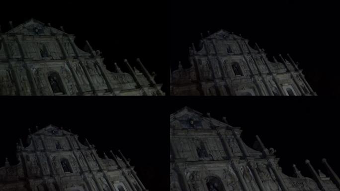 澳门圣保罗大教堂的废墟在夜晚的正面