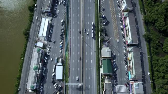 泰国曼谷-芭堤雅高速公路停车场休息区的鸟瞰图。