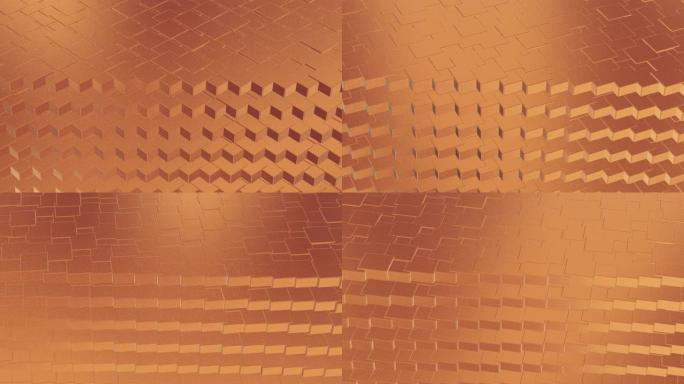 抽象几何玫瑰金色背景瓷砖纹理无缝循环背景3D渲染