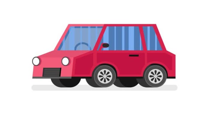卡通红色汽车动画。循环动画。4k分辨率