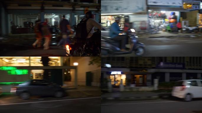 班加罗尔城市夜间照明人力车公路旅行交通街侧视全景4k印度