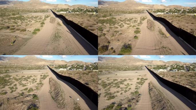 新墨西哥州和奇瓦瓦州之间的美国/墨西哥边境墙的空中剪辑