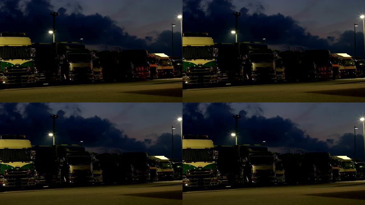 黎明时在新东名高速公路滨松服务区 (爱知方向) 休息的卡车