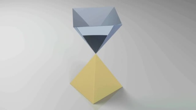 蓝色玻璃金字塔自上而下的黄铜金字塔-3D渲染视频剪辑