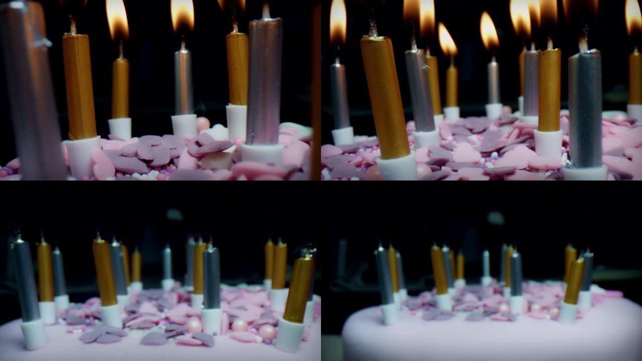 4k极端特写蜡烛蛋糕微距镜头