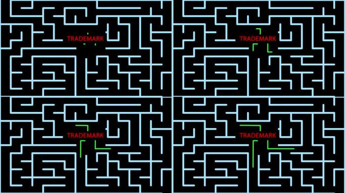 红色文本和绿色线条的迷宫动画和可能的解决方案-商标