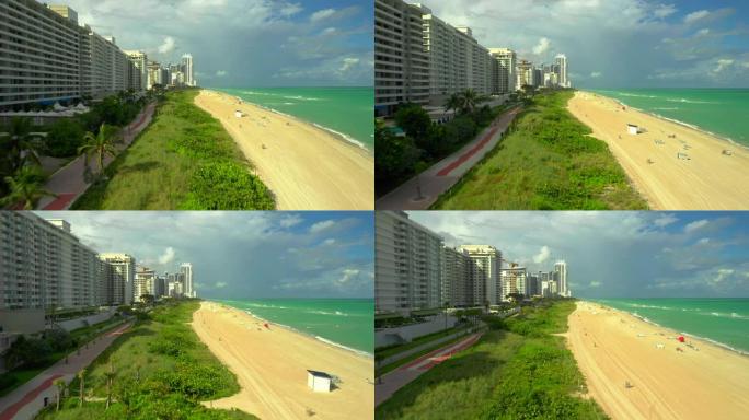 空中无人机镜头迈阿密海滩大西洋路绿道步行自行车道