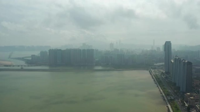 澳门珠海市中心海湾航空全景4k中国