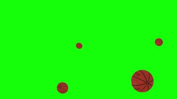 带有文字的篮球球在绿屏上飞行-chromakey背景