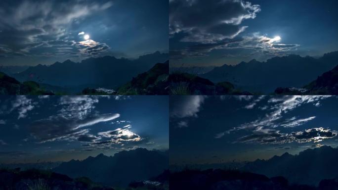 Pan拍摄了隐藏在移动云层后面的月亮的延时