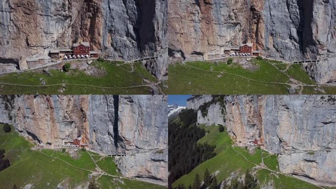 在瑞士阿彭策尔州埃贝纳尔普的岩石上的小屋中飞行
