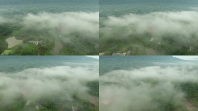 航拍蜀南竹海山里的雾气