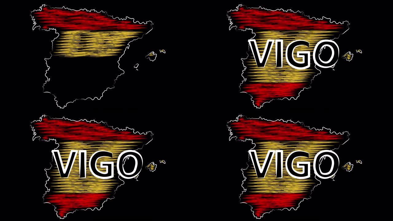 维哥西班牙给地图和旗帜上色。运动设计。