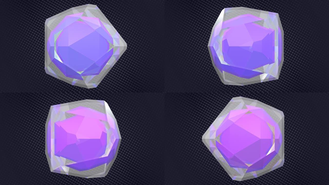 抽象3D移动紫色水晶钻石-4k无缝循环运动背景动画