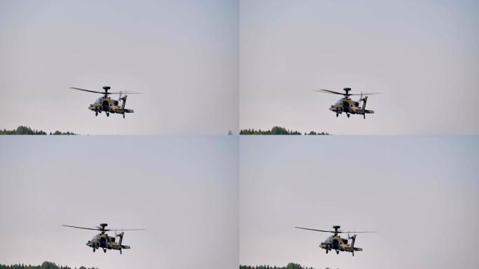 一架即将降落在地面上的大型直升机