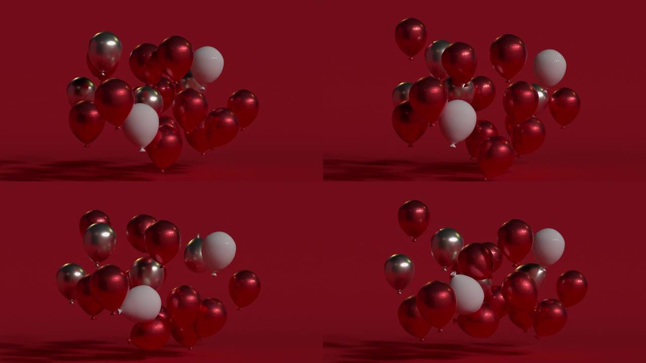 红色场景圣诞概念对象装饰d3渲染运动