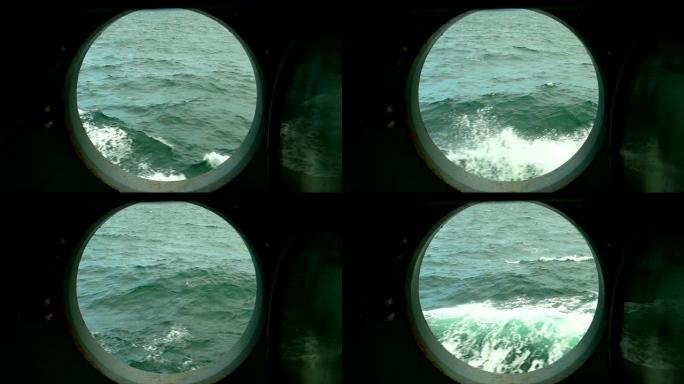 海浪穿过船的舷窗 (慢动作)