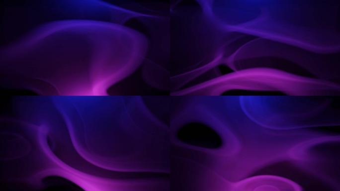抽象霓虹紫罗兰和蓝烟背景。黑色的抽象云层形成和变态。4k霓虹灯循环动画。