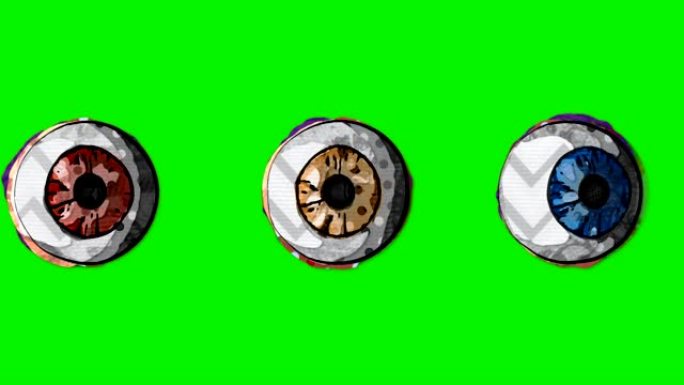 有趣的眼球环顾四周，在绿色屏幕背景上以艺术定格运动