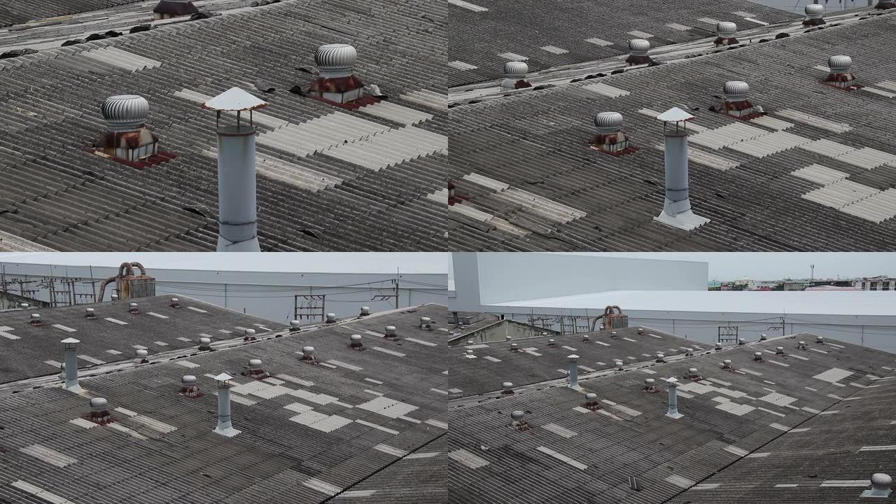 工厂屋顶通风风扇系统，背景