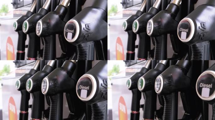 汽油或加油站气体燃料泵喷嘴。不同的汽油枪