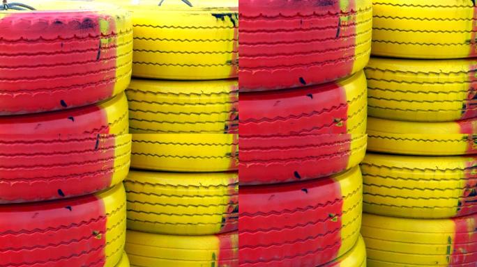 大轮胎的黄色和红色