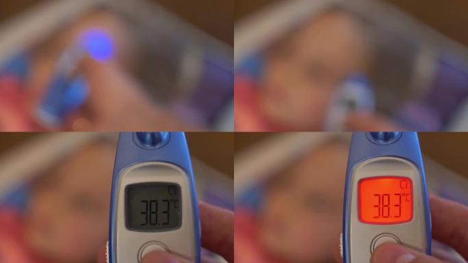 用非接触式温度计测量患病女孩体温发热