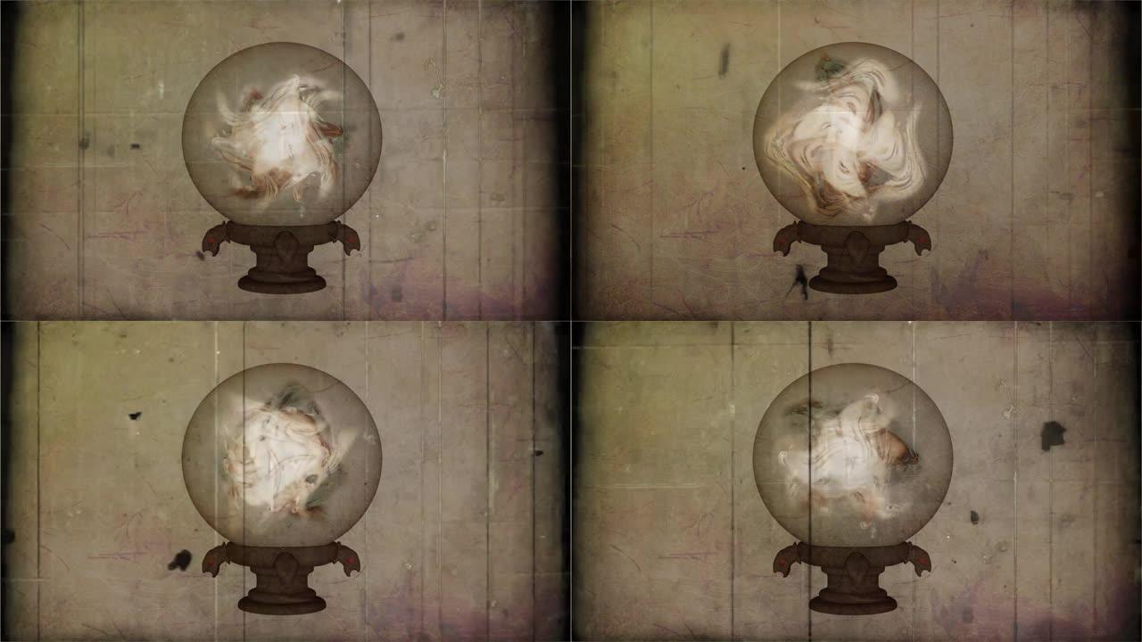万圣节水晶球，带有少女般的幽灵，头骨和全视眼，以富有想象力的方式描绘。复古维多利亚风格 -- 古老的