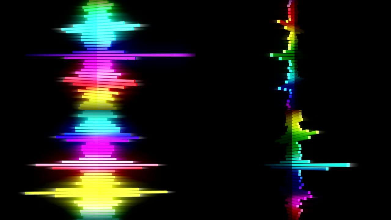音频彩色波浪动画。来自均衡器的声波。脉冲音乐播放器。未来主义数字声波概念。循环背景。