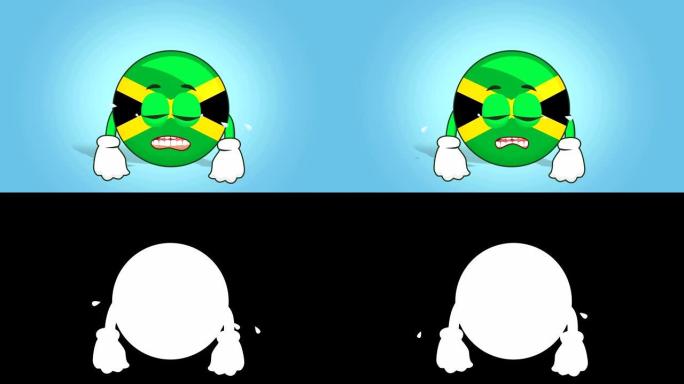 卡通图标旗牙买加脸动画不快乐哭泣与阿尔法哑光