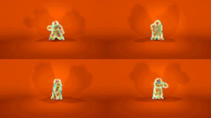 橙色背景下跳舞的惊人猴子角色
