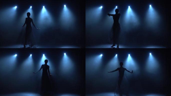 芭蕾舞女演员在芭蕾舞短裙中跳舞古典芭蕾舞元素。慢动作