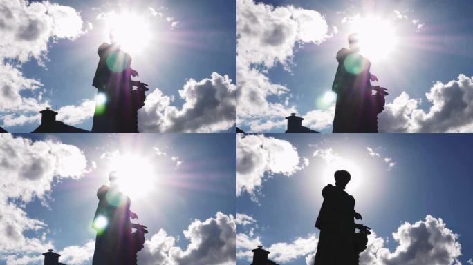 太阳在安纳伯格-布赫霍尔茨萨克森州的乌斯曼纪念碑上方