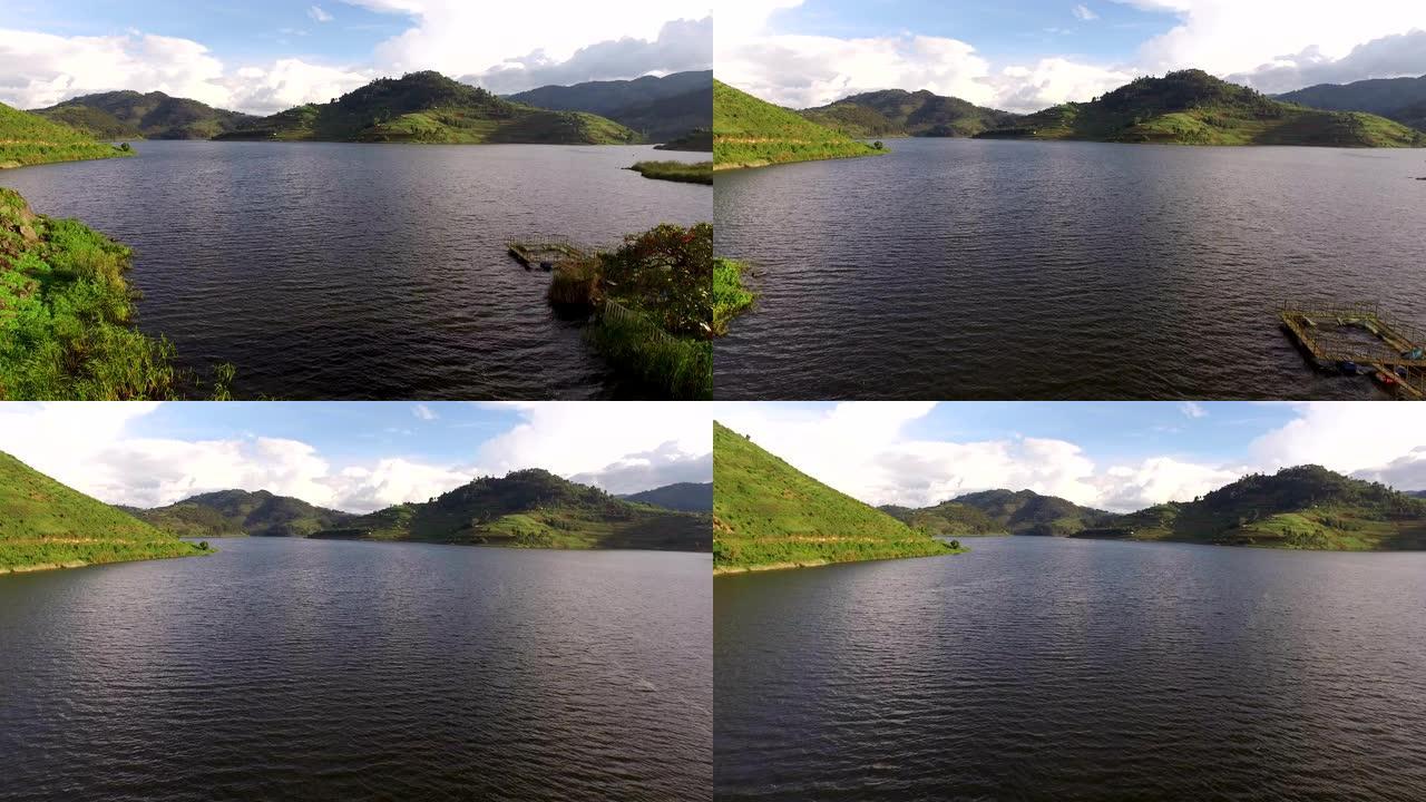乌干达Bunyonyi湖的空中拍摄
