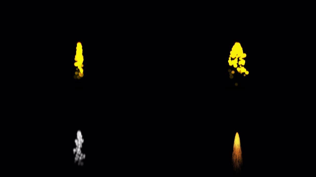 黑色地面火箭发动机排气火焰动画。
