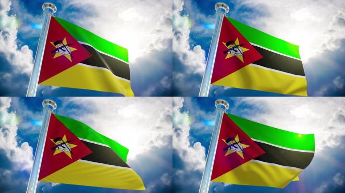 4K -莫桑比克旗帜|可循环股票视频