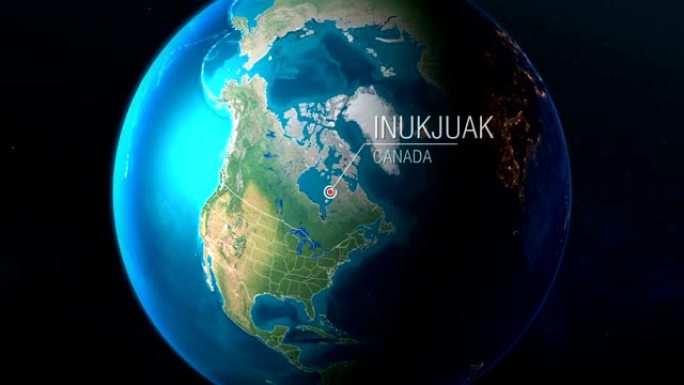 加拿大-Inukjuak-从太空到地球的缩放