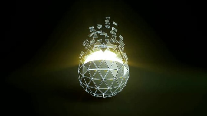 科幻多边形球，带发光核心无缝循环3D渲染动画
