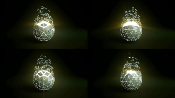 科幻多边形球，带发光核心无缝循环3D渲染动画