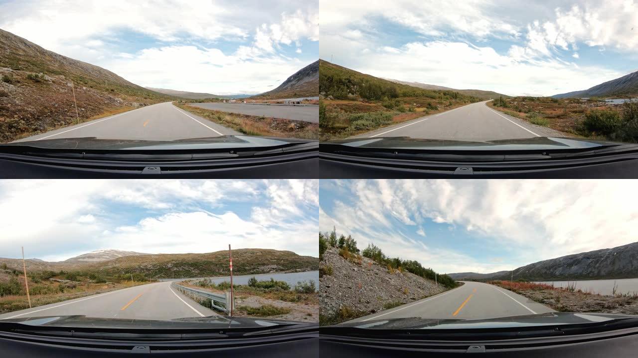 驾车镜头穿越挪威内陆无拘无束的农村