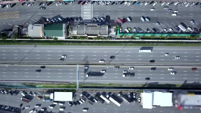 泰国曼谷-芭堤雅高速公路停车场休息区的鸟瞰图4k。