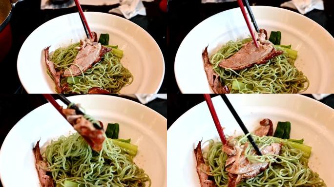 绿色面条鸭泰式美食烤制佳肴蔬菜盛宴