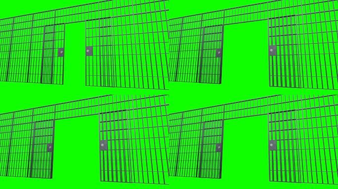 监狱的铁栏和门。开放监狱酒吧的动画。